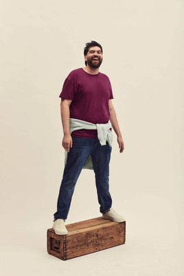 Burgundowa koszulka męska z czesanej bawełny Iconic rękawem Fruit of the Loom