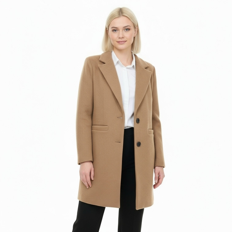 Camelowy klasyczny płaszcz w prążek Yups