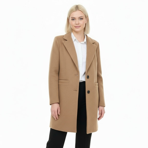 Camelowy klasyczny płaszcz w prążek Yups