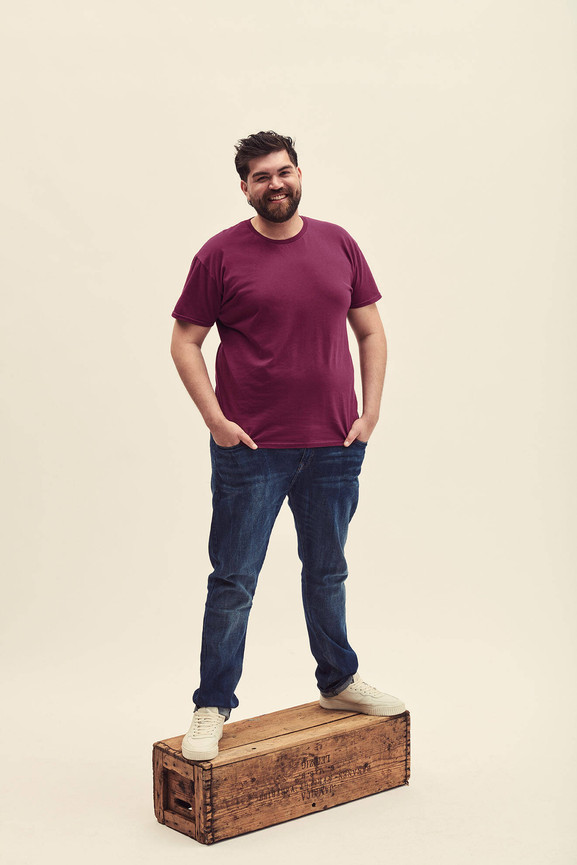 Burgundowa koszulka męska z czesanej bawełny Iconic rękawem Fruit of the Loom