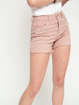 Szorty z perełkami pudrowy róż