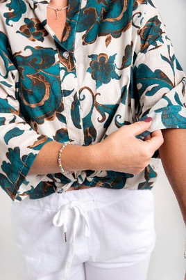 Morska koszula z printem w kwiaty