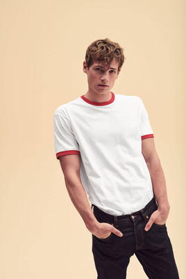 Biała koszulka męska Ringer Fruit of the Loom