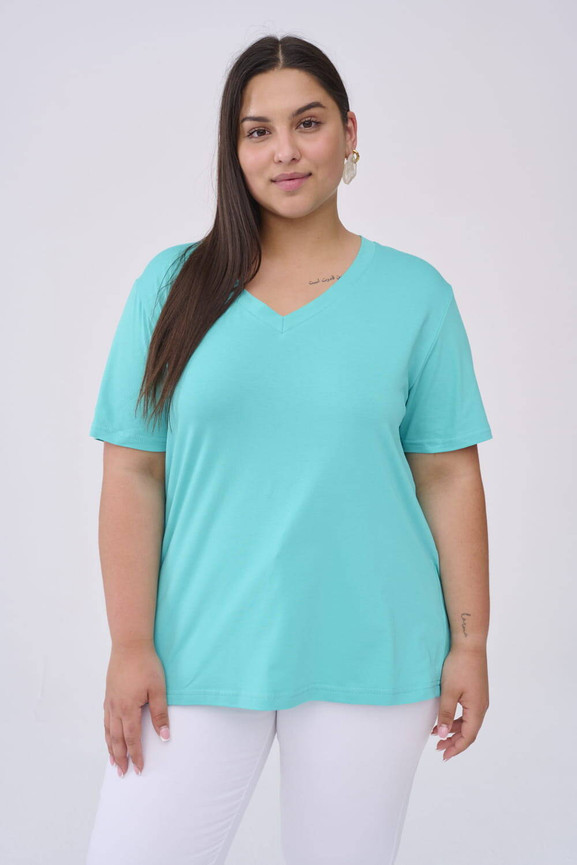 Turkusowa bluzka z dekoltem w serek Blue Shadow