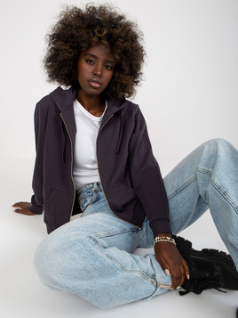 Grafitowa rozpinana bluza z kapturem i kieszeniami