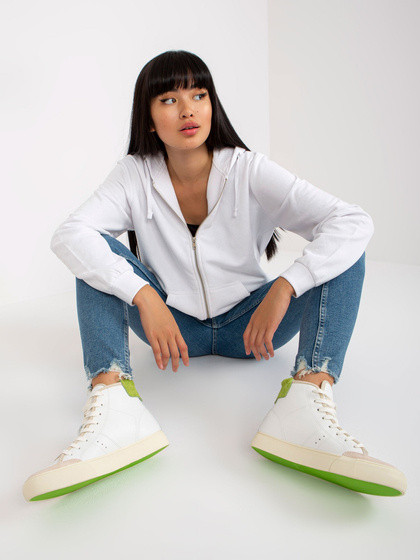 Biała rozpinana bluza z kapturem i kieszeniami