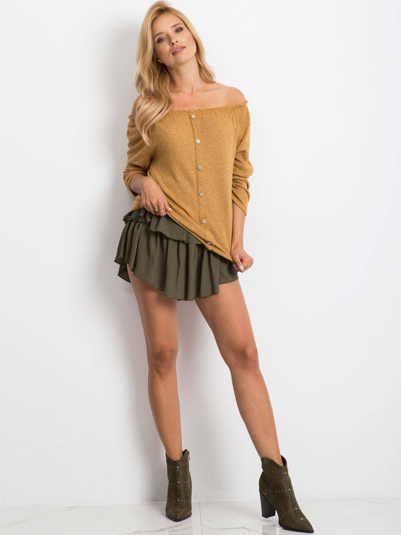Bluzka zdobiona guzikami z przodu musztardowa