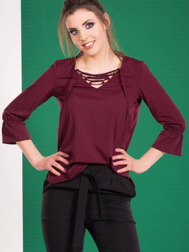 Bluzka ze sznurowanym dekoltem fioletowa