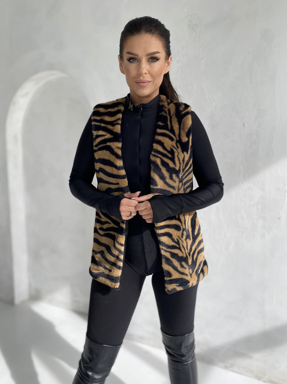 Brązowa kamizelka sztuczne futerko Yups