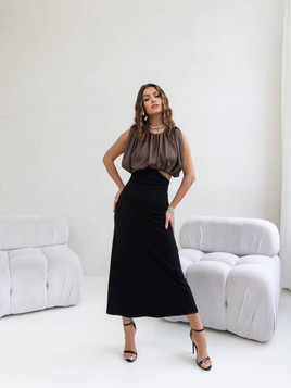 Czarno-brązowa sukienka wieczorowa Cocomore