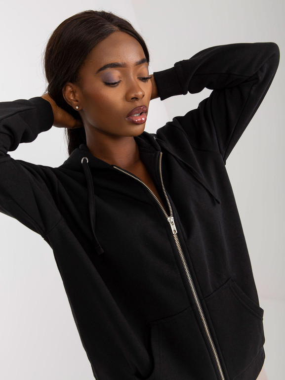 Czarna rozpinana bluza z kapturem i kieszeniami