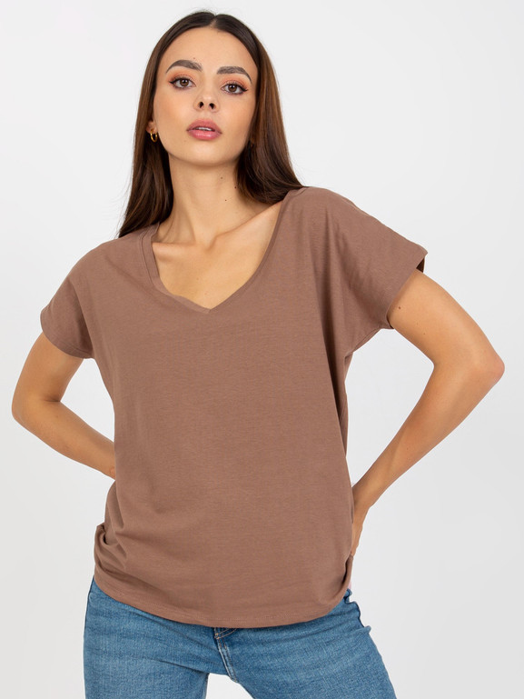Cappuccino bawełniany t-shirt w serek BASIC