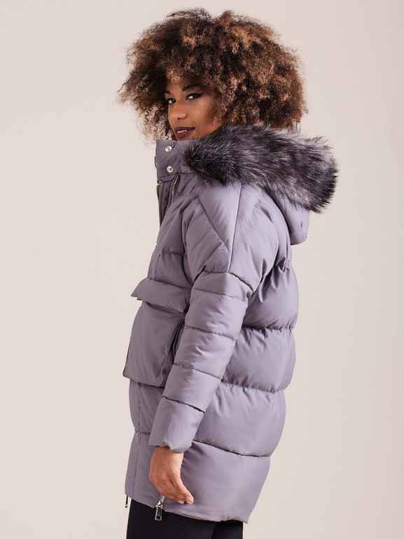 Kurtka pikowana typu puffer oversize z podwójnym zamkiem szara