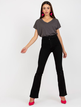 Ciemnoszary bawełniany t-shirt w serek BASIC