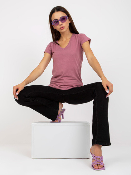 Ciemny róż bawełniany t-shirt z dekoltem w serek