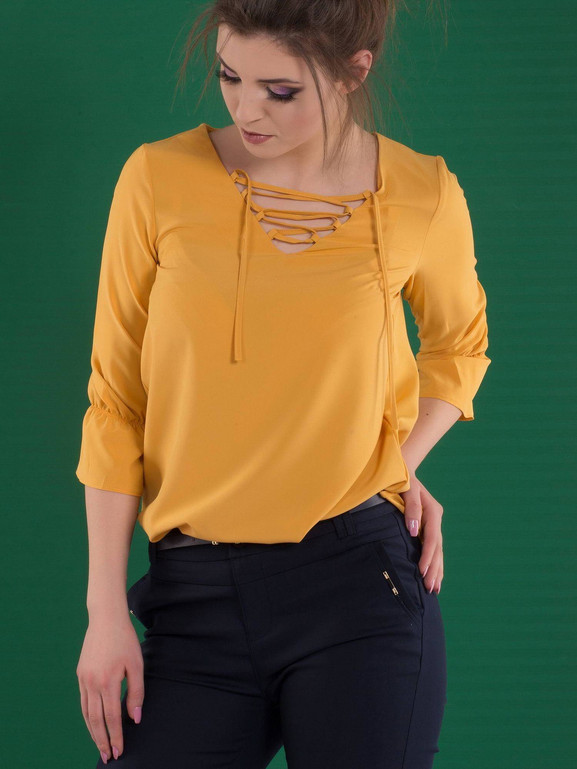 Bluzka ze sznurowanym dekoltem żółta