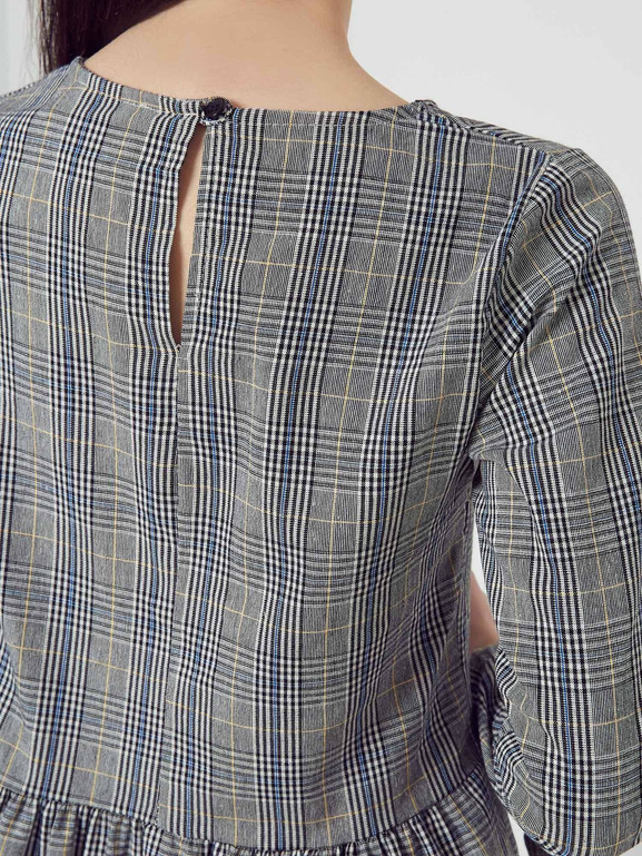 Sukienka w kratkę glen odcinana w pasie szara