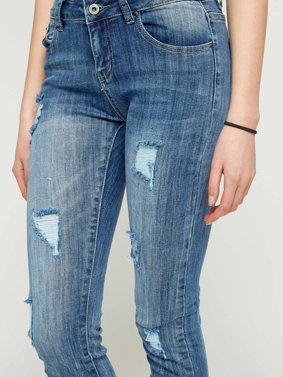 Jeansy z rozdarciami i ozdobnym zamkiem niebieskie