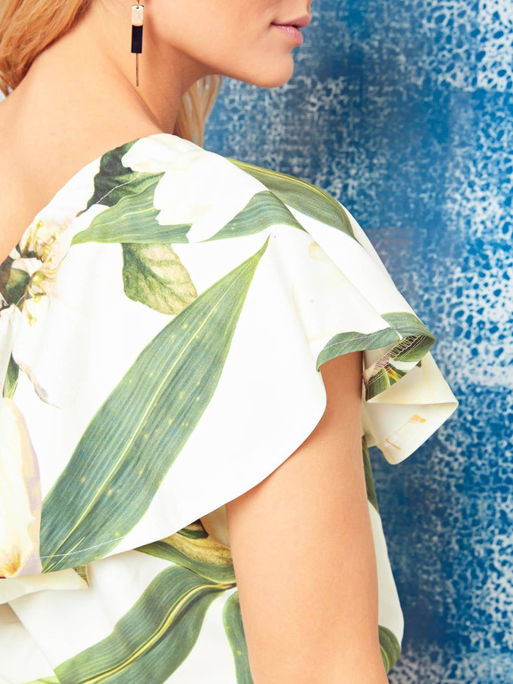 Sukienka kwiatowa Cocomore Boutqe z dekoltem carmen ecru