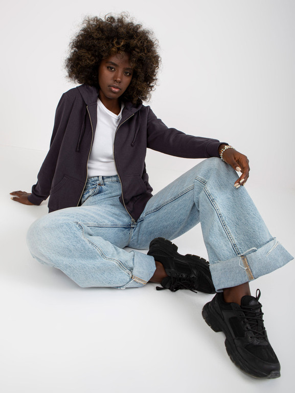 Grafitowa rozpinana bluza z kapturem i kieszeniami