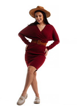 Sukienka bordowa Och Bella BE-BQ183.bordo