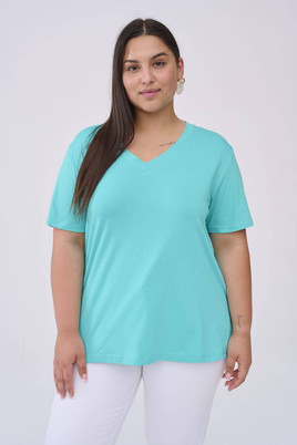 Turkusowa bluzka z dekoltem w serek Blue Shadow