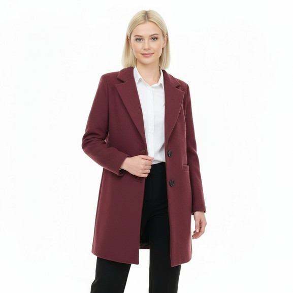 Bordowy klasyczny płaszcz w prążek Yups