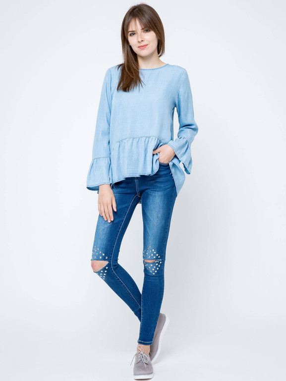 Bluzka Euphory a'la jeans zapinana na guziczki z tyłu błękitna