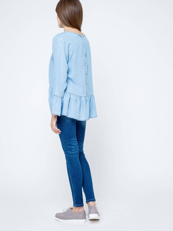Bluzka Euphory a'la jeans zapinana na guziczki z tyłu błękitna