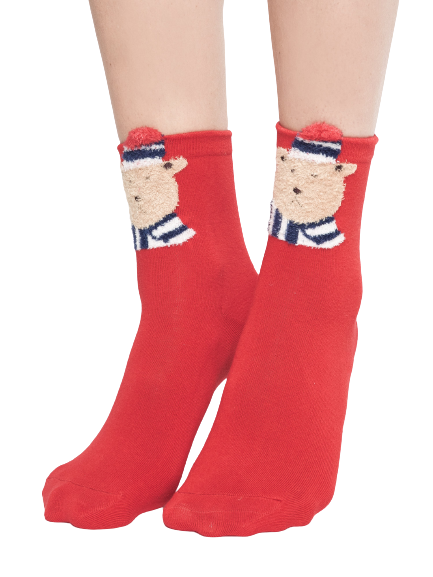Skarpetki z aplikacją misia w koszulce czerwone