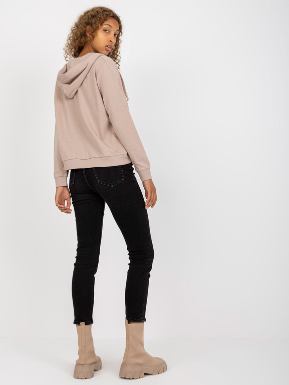 Beżowa rozpinana bluza z kapturem i kieszeniami