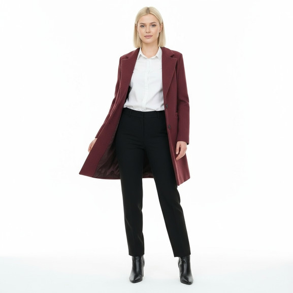 Bordowy klasyczny płaszcz w prążek Yups