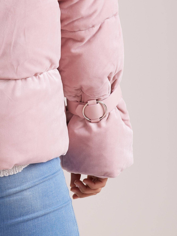 Kurtka typu puffer z weluru krótka różowa