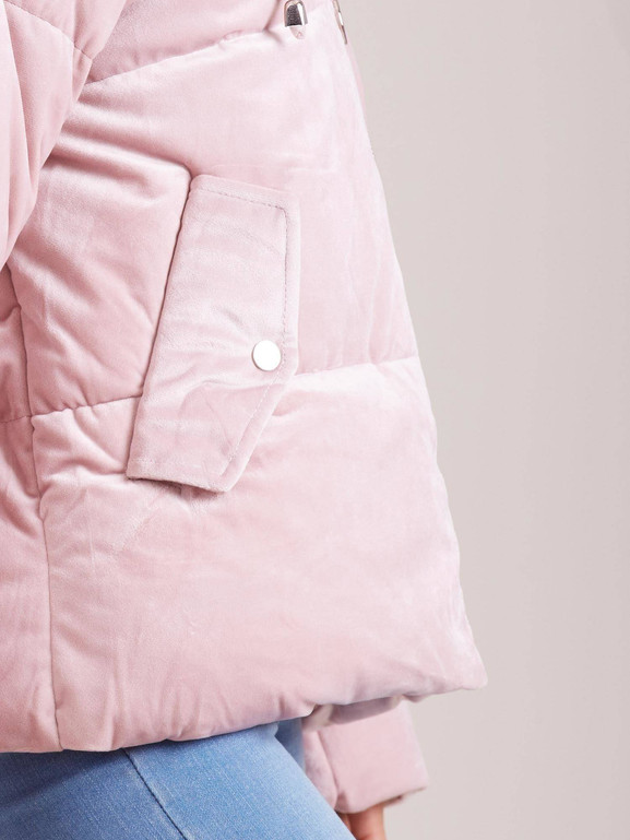 Kurtka typu puffer z weluru krótka różowa