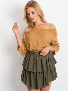 Bluzka zdobiona guzikami z przodu musztardowa