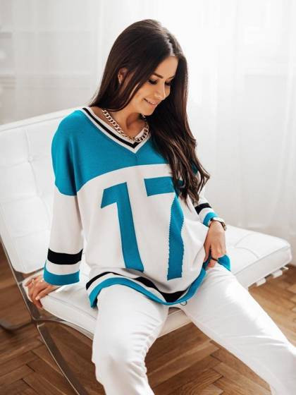 Sweter turkusowo-biały Cocomore cmgB160a.R01