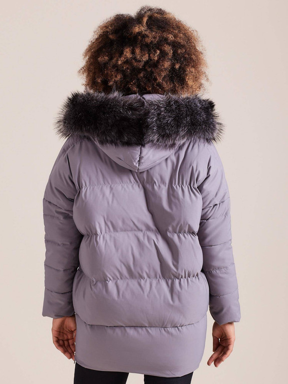 Kurtka pikowana typu puffer oversize z podwójnym zamkiem szara