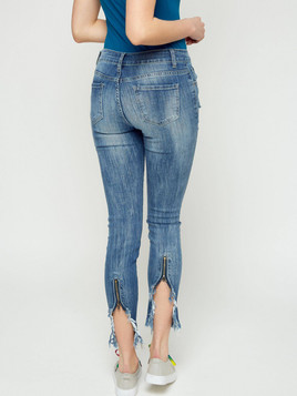 Jeansy z rozdarciami i ozdobnym zamkiem niebieskie