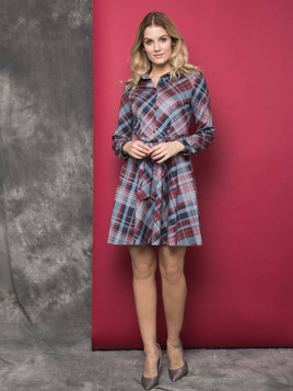 Sukienka La Diva typu szmizjerka w kratę szara