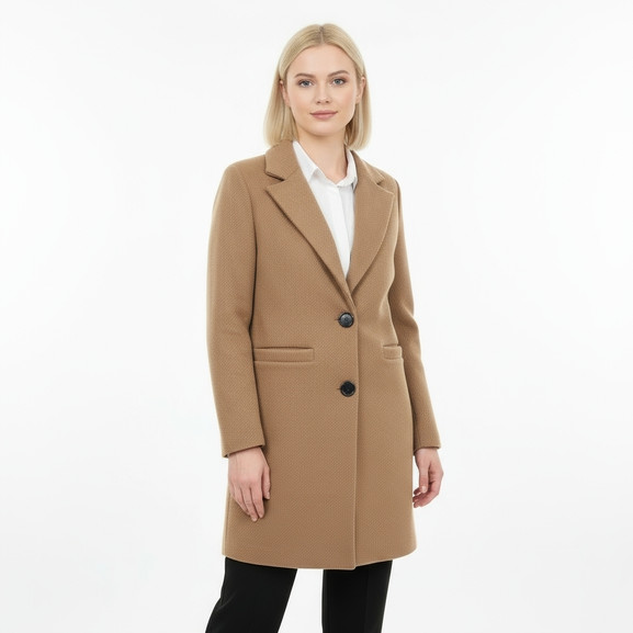 Camelowy klasyczny płaszcz w prążek Yups