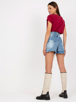 Bordowy bawełniany t-shirt w serek BASIC