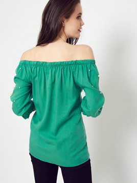Bluzka z perełkami odsłaniająca ramiona zielona