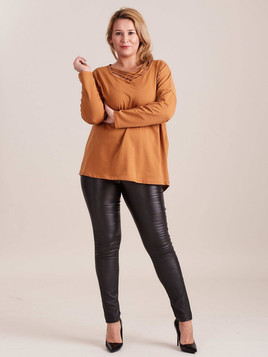 Bluzka z przplatanym dekoltem brązowa