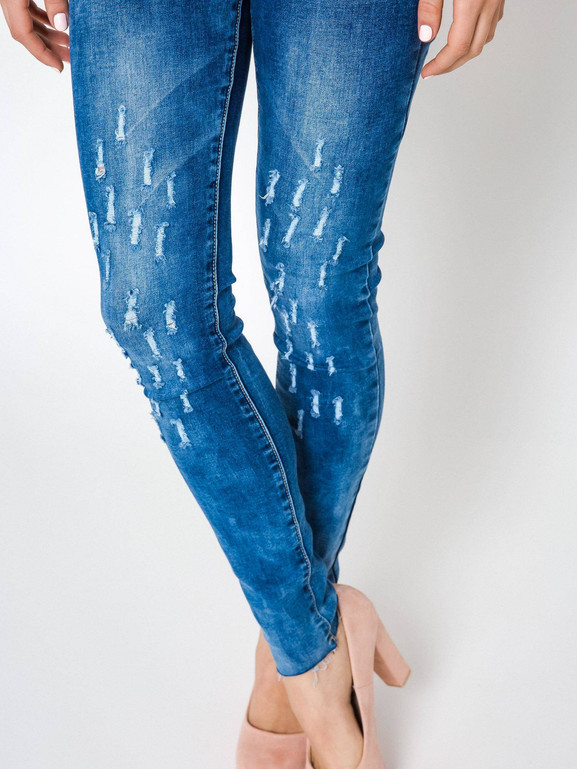 Jeansy zdobione drapowaniem przy kolanach granatowe