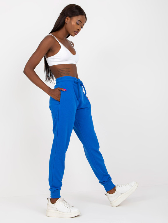 Kobaltowe klasyczne spodnie dresowe basic wiązane