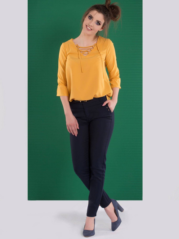 Bluzka ze sznurowanym dekoltem żółta