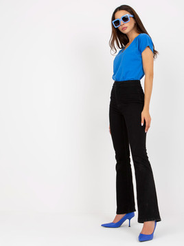 Niebieski bawełniany t-shirt w serek BASIC