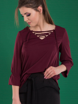 Bluzka ze sznurowanym dekoltem fioletowa