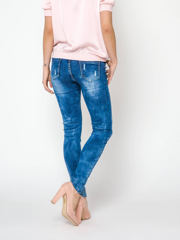 Jeansy zdobione drapowaniem przy kolanach granatowe