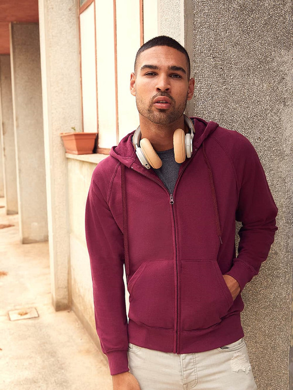 Burgundowa bluza męska z kapturem Lightweight Zip Thru Hooded Sweat Fruit of the Loom 